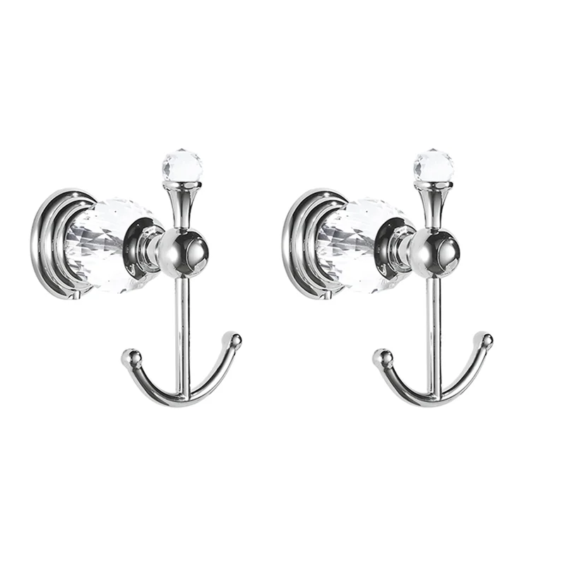 

AT44-2X Crystal Towel Hook, Silver Robe Hooks, Bathroom Hand Towel Wall Hanger For Clothes Closet Wall Mounted Kitchen