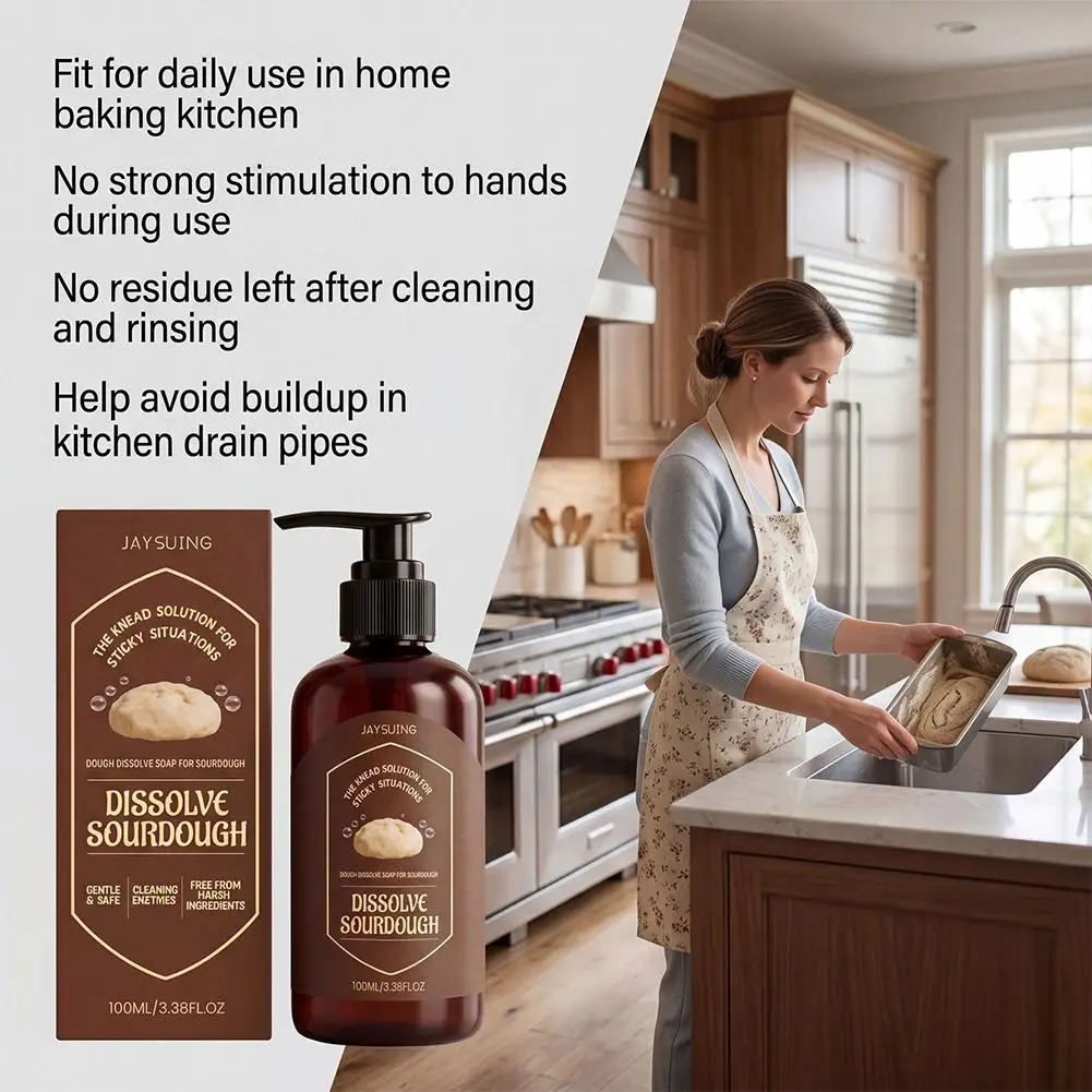 Sourdough Dough Dissolver Cleaner Soap for Baking Tools Sticky Dough Remover for Bowls Jars & Pots Reduces Scrubbing Time 100ML