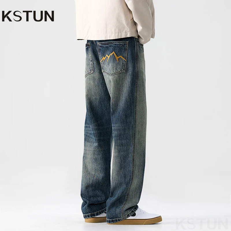 

KSTUN 2025 Осенние широкие джинсы мужские свободные прямые Americian стиль модные карманы дизайнерские мужские брюки большого размера одежда