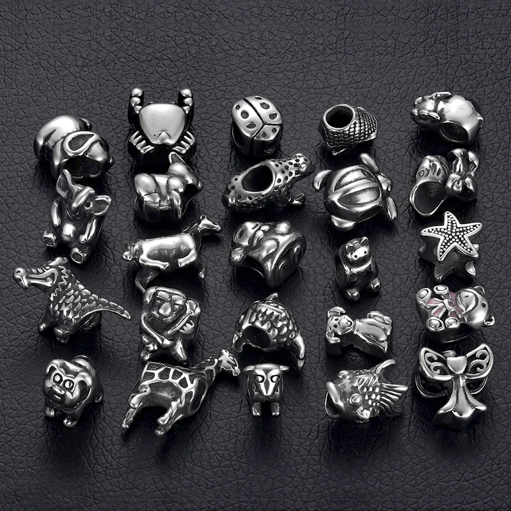 Stainless Steel 5mm Hole Slider Animal Beads Charms Fit Snake Chain for Pando Women Bracelet Jewelry Making Accessories