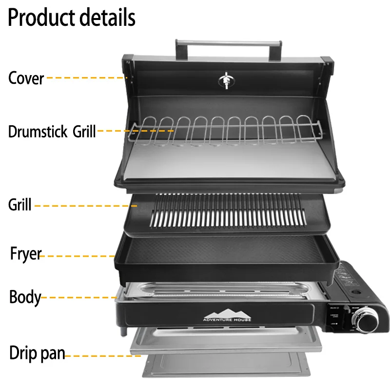 Camping Multi Gas Grill Portable  BBQ Stove Grill Folding Charcoal  Outdoor Stainless Steel Grill Cooking Picnic Barbecue Tools