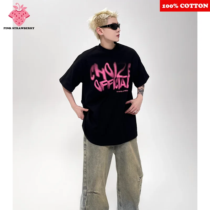 

American Phantom Letter Print T-shirt Men Summer 2025 New 100% Cotton Short sleeves White Tee Loose Y2k Tops Youth men clothing