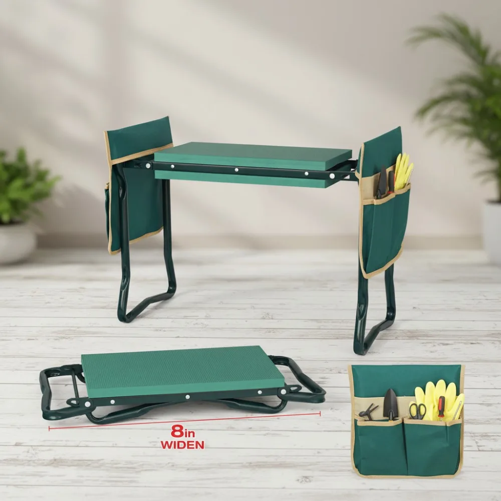 

Upgraded Garden Kneeler Seat with Thick Wide Pad, Foldable Stool Tool Pouches for Women Seniors