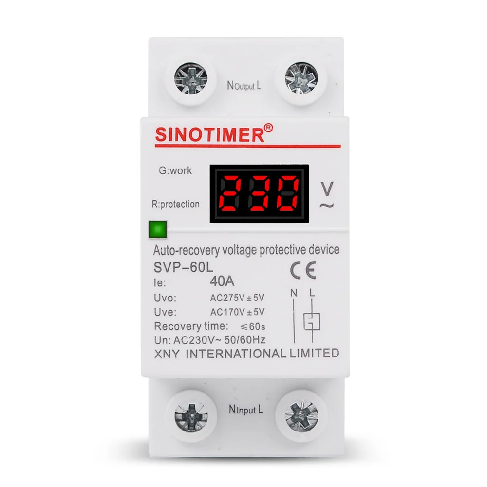 

SVP-60L 230V AC 40A 63A Digital Voltmeter Display Self Resetting Household Switch 220V Overvoltage And Undervoltage Protector