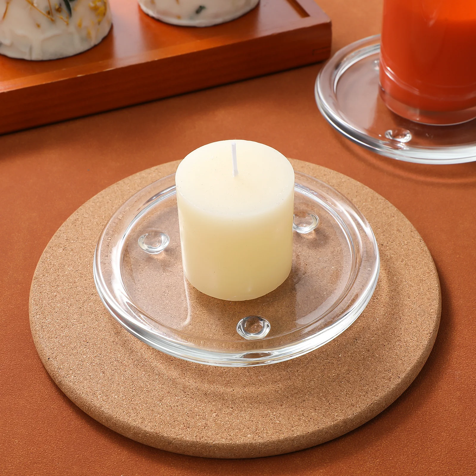 

3 Pcs Glass Holder Candles Round Plates Candlestick Holders Tray Candlelight Dinner
