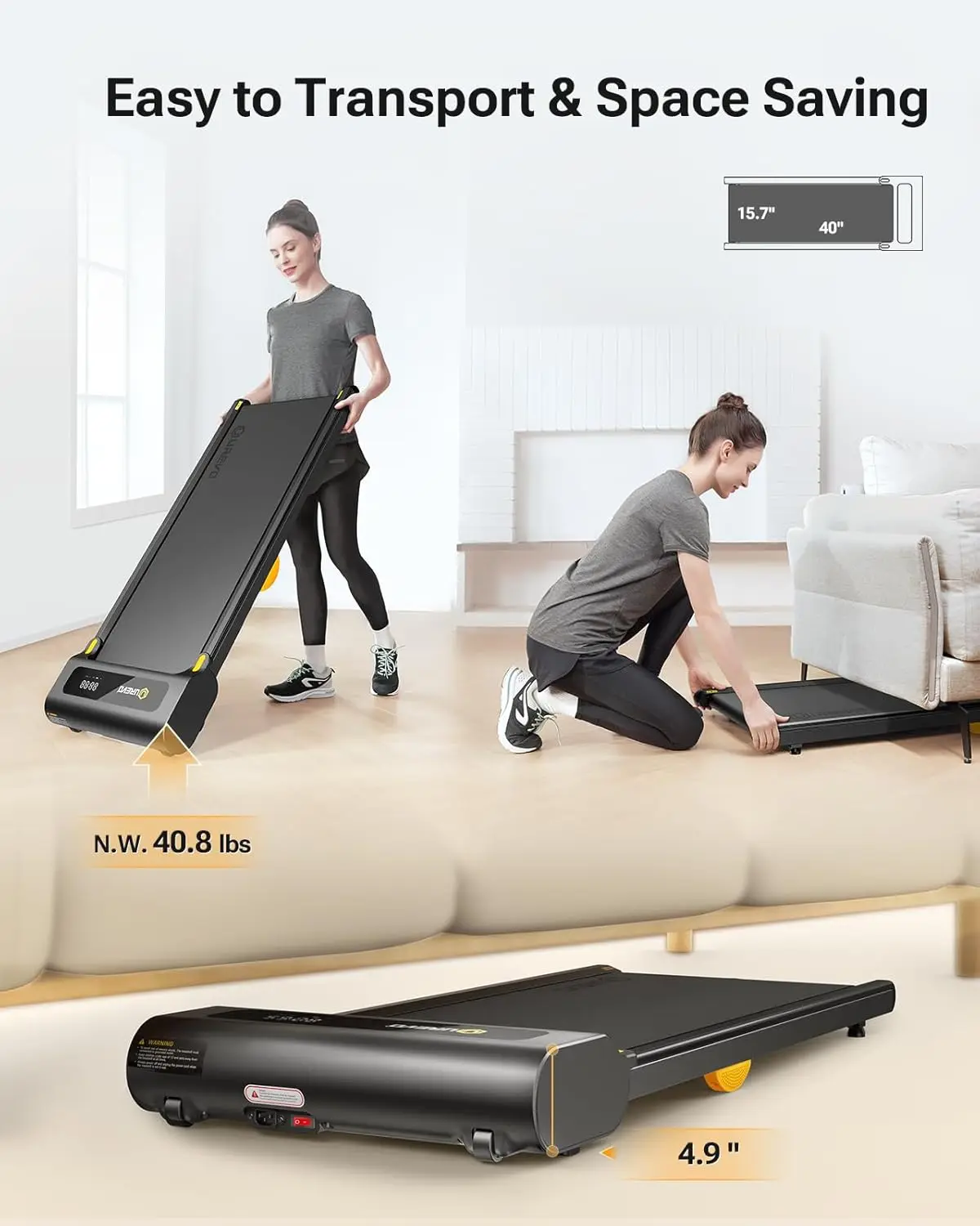 UREVO Under Desk Treadmill, Walking Pad Treadmills for Home, Portable Walking Treadmill 2.25HP, Walking Jogging Machine