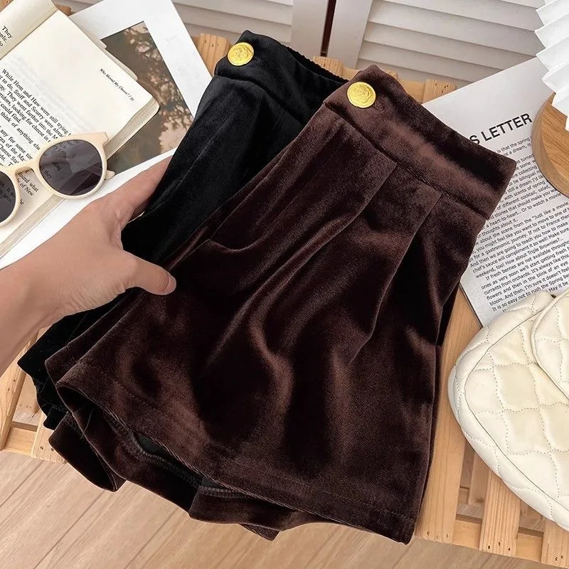 baby girls winter shorts Korean velvet high waist wide leg shorts kids clothes teenage vintage streetwear 3 to 16 years