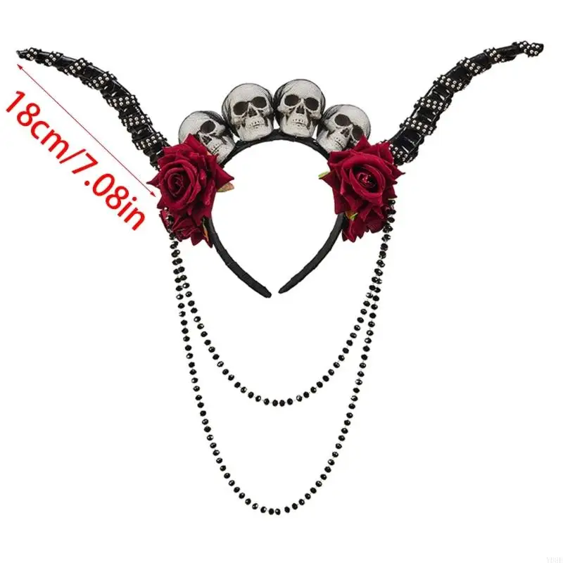 Stilvolle Punk-Stil Schädel Floral Antilope Horn Kopfschmuck Unisex Mode Haarband für Partys Konzerte Y08E – Detail 6