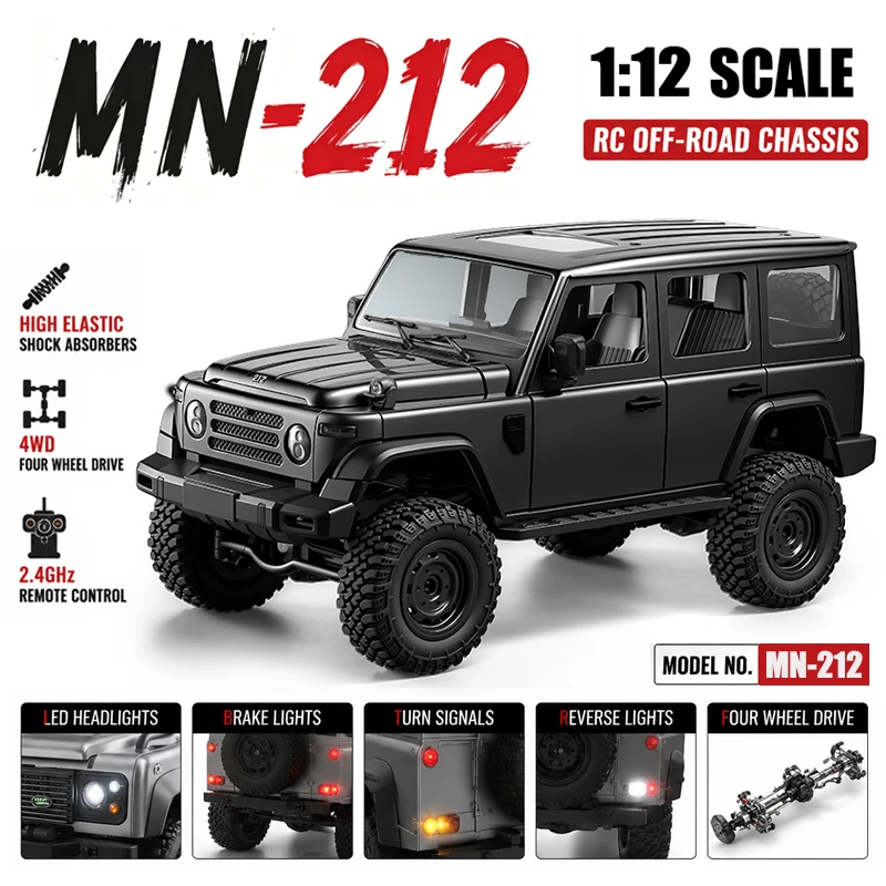 MN Model MN212 1:12 RC Car 4WD 2.4G Remote Control Car Off-road Climbing RC Crawler 60mins Working LED Light Truck Toy Gift