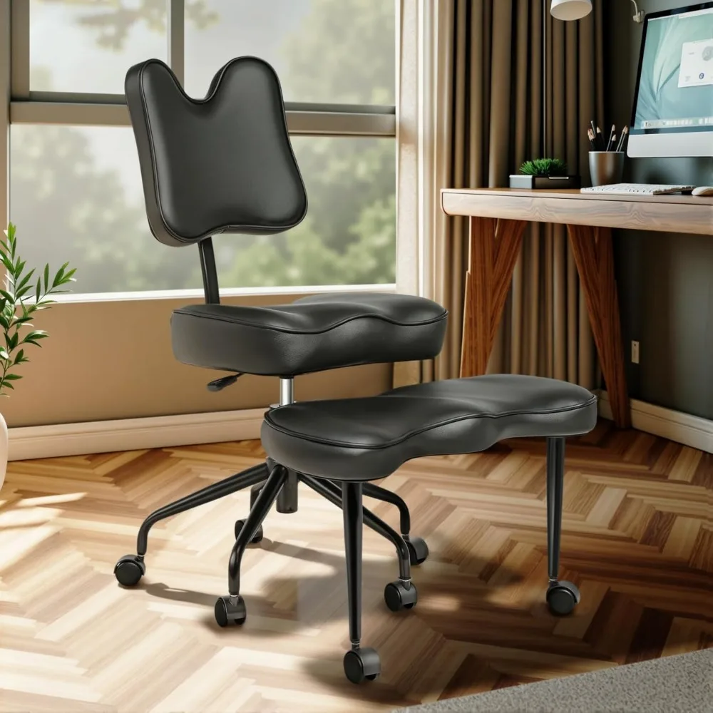 

Cross Legged Office Chair with Wheels, ADHD Meditation Chair, Extra Wide Seat Adjustable Height Backrest & Footstool,