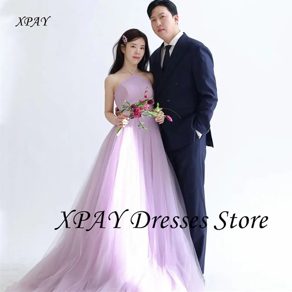 

XPAY Elegant Purple Korea Wedding Dresses 2025 Halter Spaghetti Strap Customized Wedding Photos Shoot Evening Party Gown