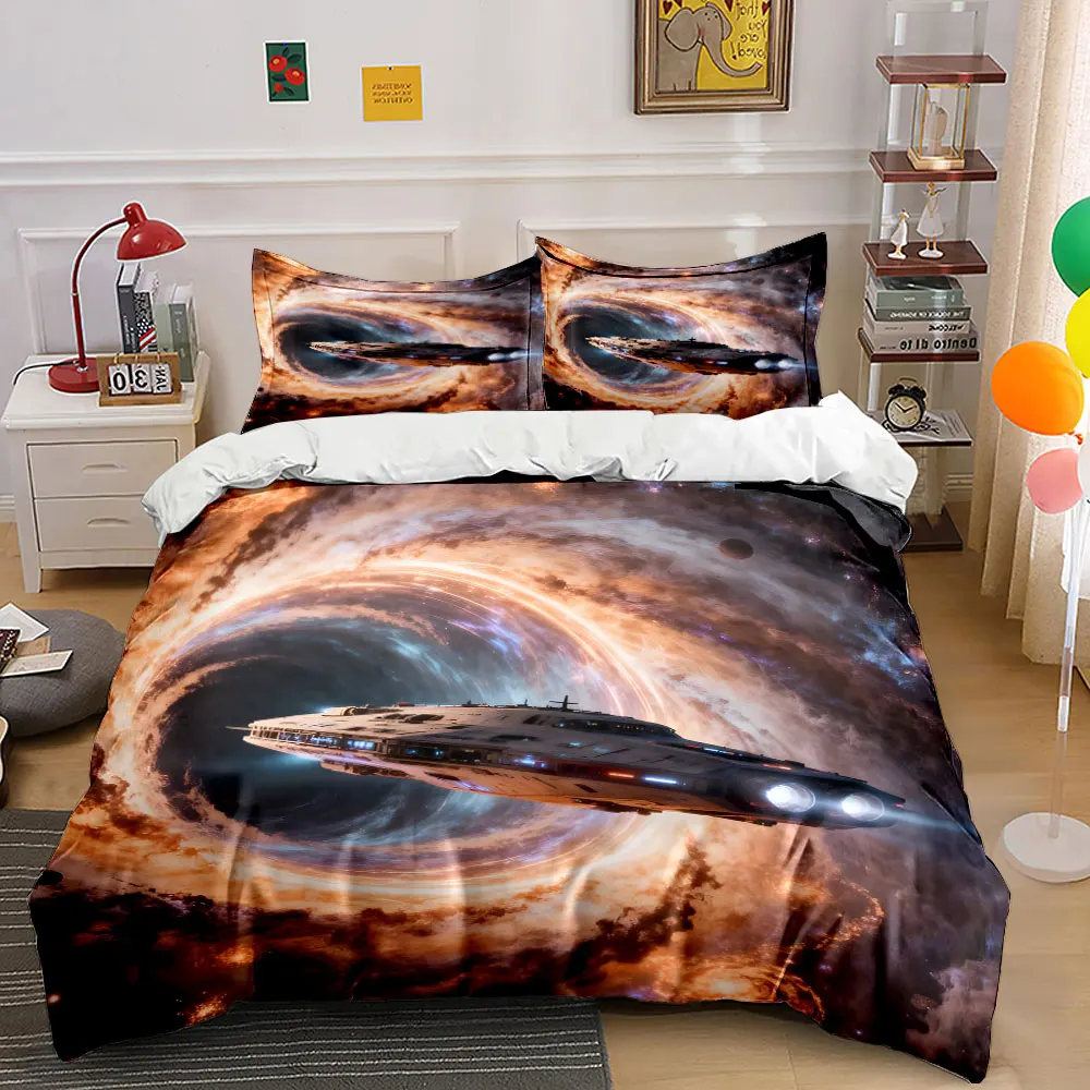 

Spaceship Traveling Through Stunning Wormhole Duvet Cover Set with 3D Printing Design Soft Polyester Bedding Set for gifts