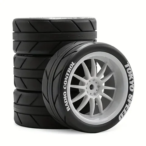 4PCS 65mm RC Racing Tires & Wheels 12mm Hex, for Tamiya TT01/TT02/XV01, HPI WR8, HSP 1/10-1/14, High-Grip Durable Upgrade Set