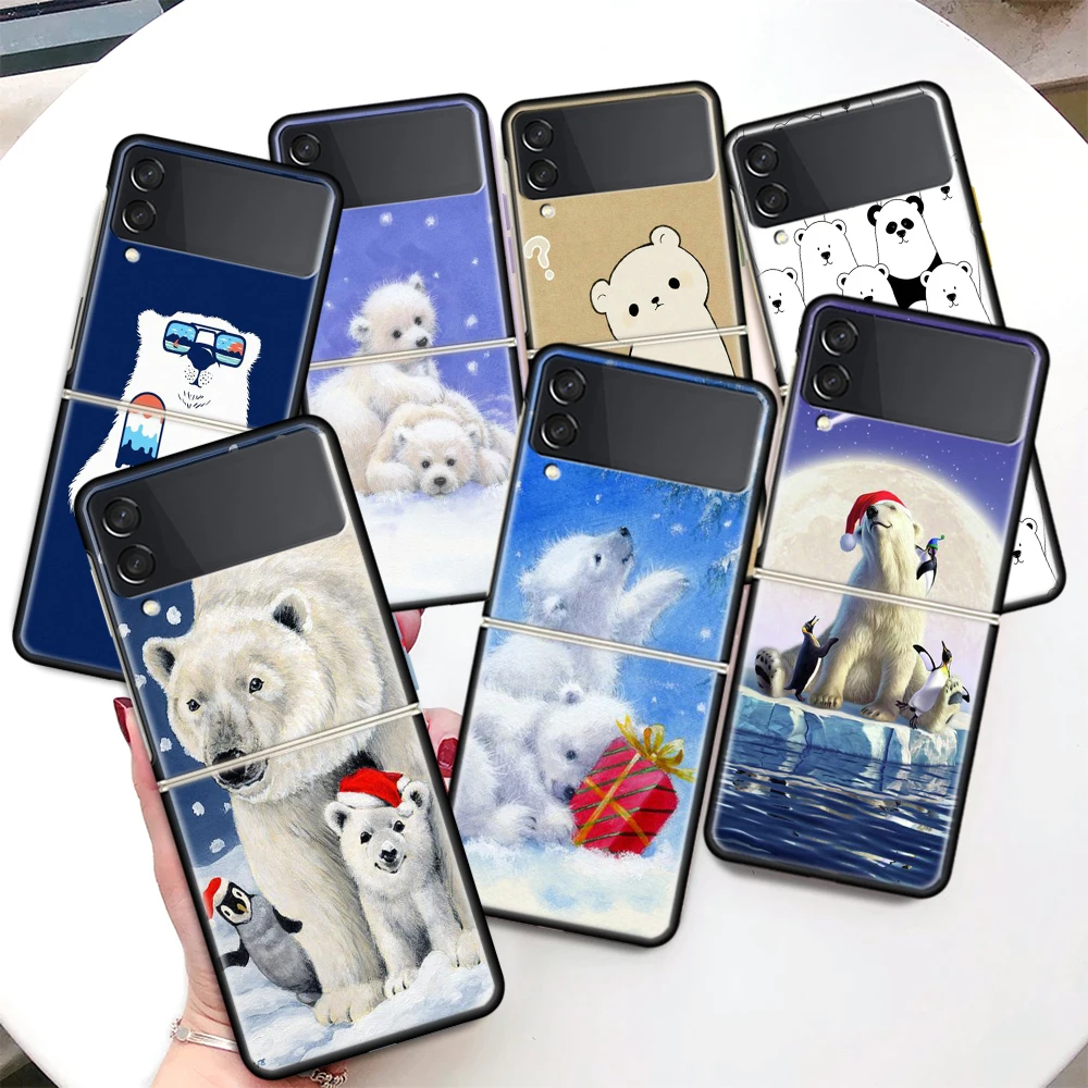 Polar Bear Newly Arrived Coque Phone Case For Samsung Galaxy Z Flip 6 5 4 3 5G Black Hard Cover ZFlip6 ZFlip5 ZFlip4 ZFlip3 Fund