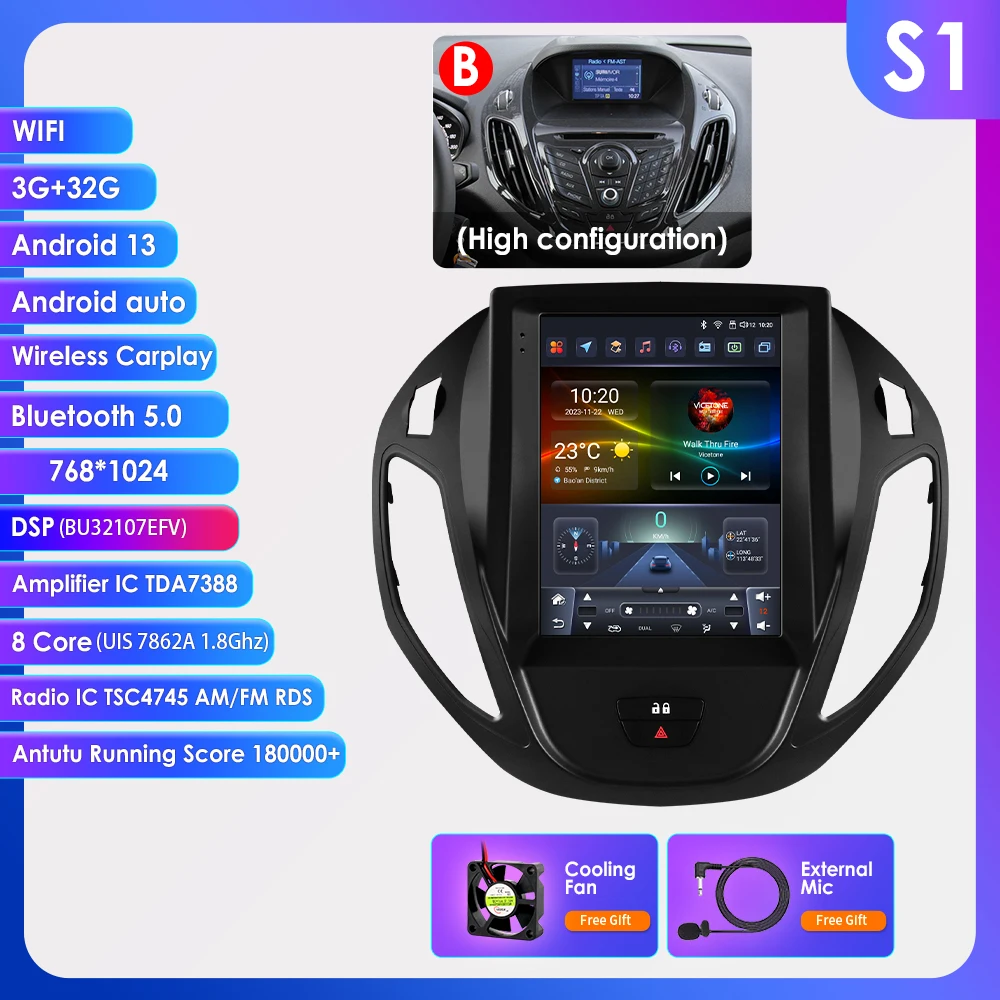 9.7Inch Android13 Autoradio Multimedia Voor Ford Transit Tourneo 2012-2023 Gps Autoradio Carplay 4G Intelligente Speler 360Camera