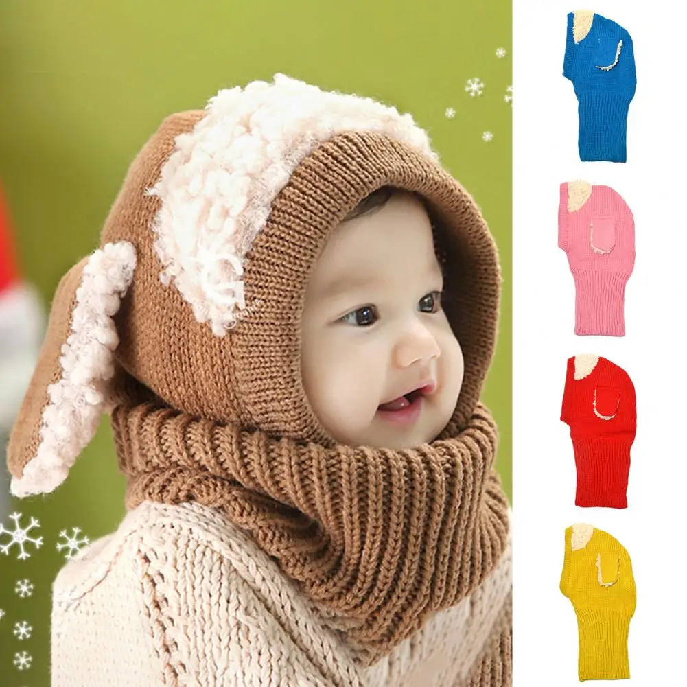 Unisex Kid Hat Adorable Puppy Ear Winter Hat with Scarf for Kids Thick Knitted Warm Windproof Cap Unisex Toddler Head Protection