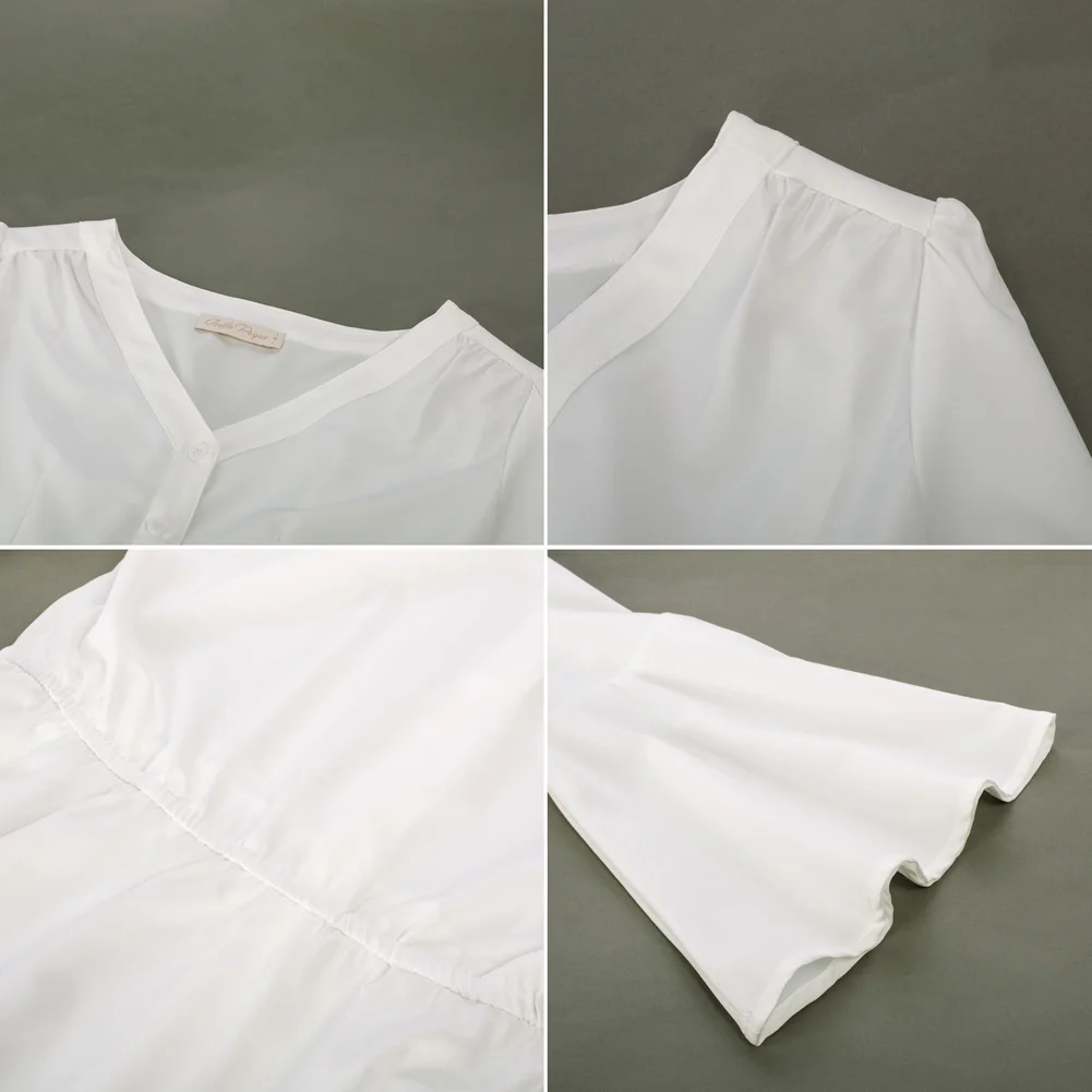 BP Women Vintage Irregular Hem Shirt Long Sleeve V-Neck Button-up Tops Summer Thin Blouse Elegant Office Lady Workwear A30