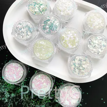 PrettyG 1盒 C0-1mm 迷你星星心形亮片閃粉,美人魚極光色閃粉,適用於樹脂DIY美甲裝飾 10 最佳銷售 心型閃光 - №10