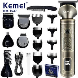 KEMEI 레트로 바디 LED 디스플레이 화면 헤어 클리퍼 세트, 미용실 헤어 클리퍼, 전기 헤어 클리퍼 KM-1637