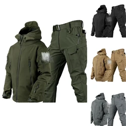 Tactical Jacket + Pants Set Men Outdoor Sport Windproof Waterproof Suit Soft Shell Sharkskin Hooded Jackets