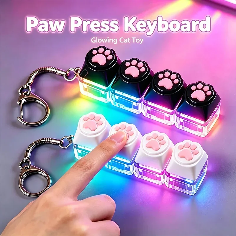 HOT Cat LED Keyboard Keychain Fidget Toy - Clickable Buttons Stress Relief, Portable Desk key Accessory Pendant Decor Gift