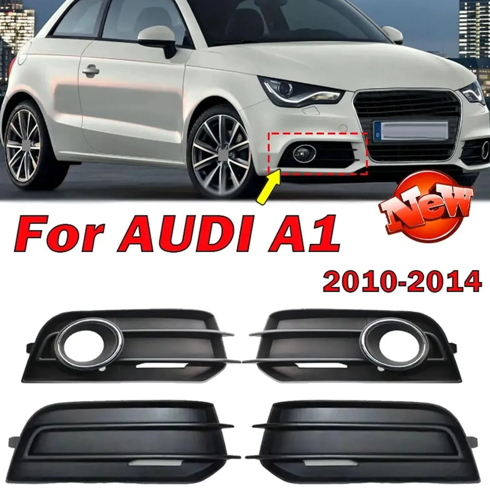 

Fit Audi A1 8X 2010-2014 Chrome Black Front Honeycomb Mesh Hex Grille Fog Light Lamp Cover 8X0807681A 8X0807682A