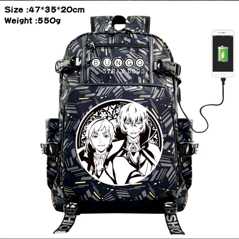 

Bungo Stray Dogs Backpack Teenarges Schoolbag Children USB Charging Port Laptop Travel Bags Large Capacity Camouflage Mochila