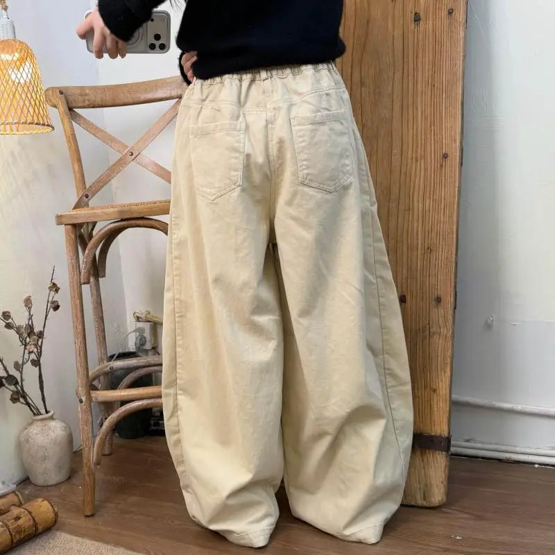 New Arrival Spring Autumn Women Elastic Waist Loose Cotton Denim Length Pants All-matched Casual Wide Leg Jeans High Quality