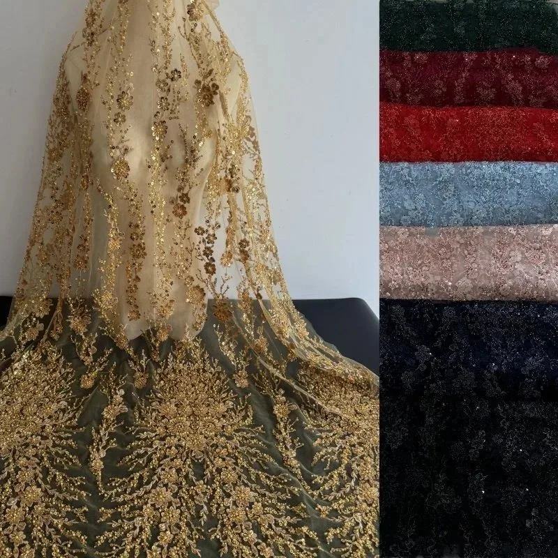 1.6M Wide, New Multi-color Nail Bead Sequin Lace Fabric, High-end Clothing, Wedding Dress Accessories, Handmade DIY Material