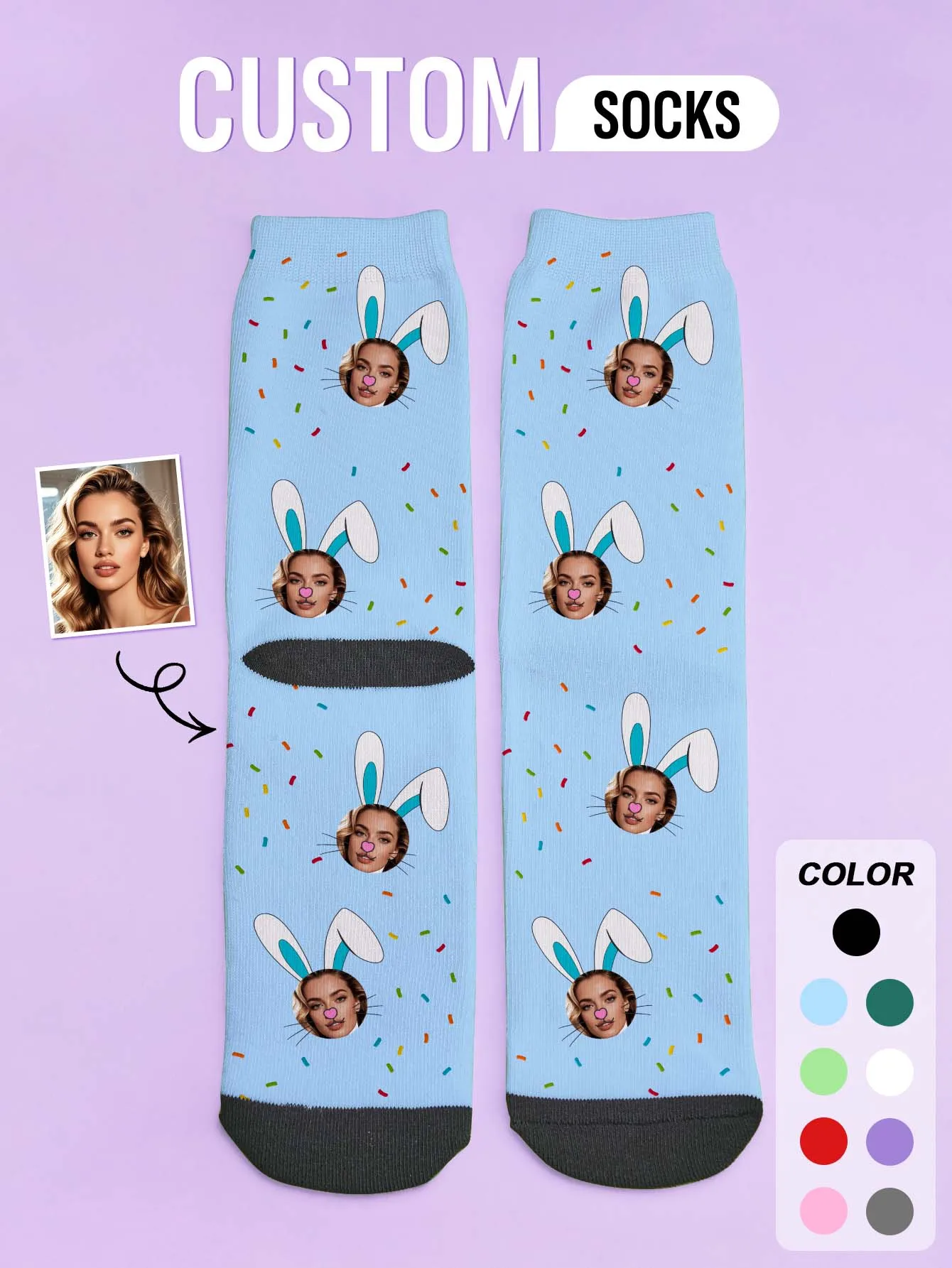 Custom Photo Sock Custom Printed Socks Custom Easter Socks Custom Picture Socks Anniversary Gift Valentine Gift Birthday Gift