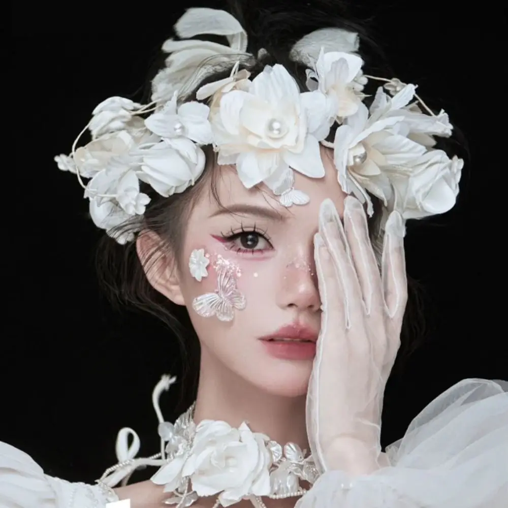 

Exquisite Elegant Bride Headdress Sweet White Flower Photography Headband French Style Lace Wedding Hair Accessories Women