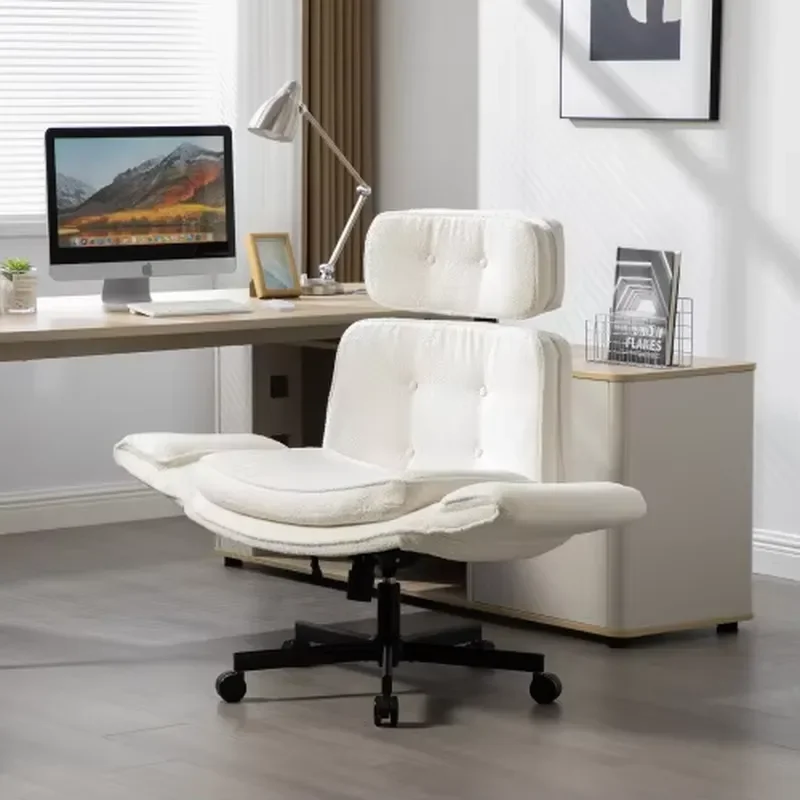 Wide Cross Shaped Rotating Swing Office Chair Teddy Terry Cloth Ergonomic Desk Chair for Home Office Dresser Game Room Use
