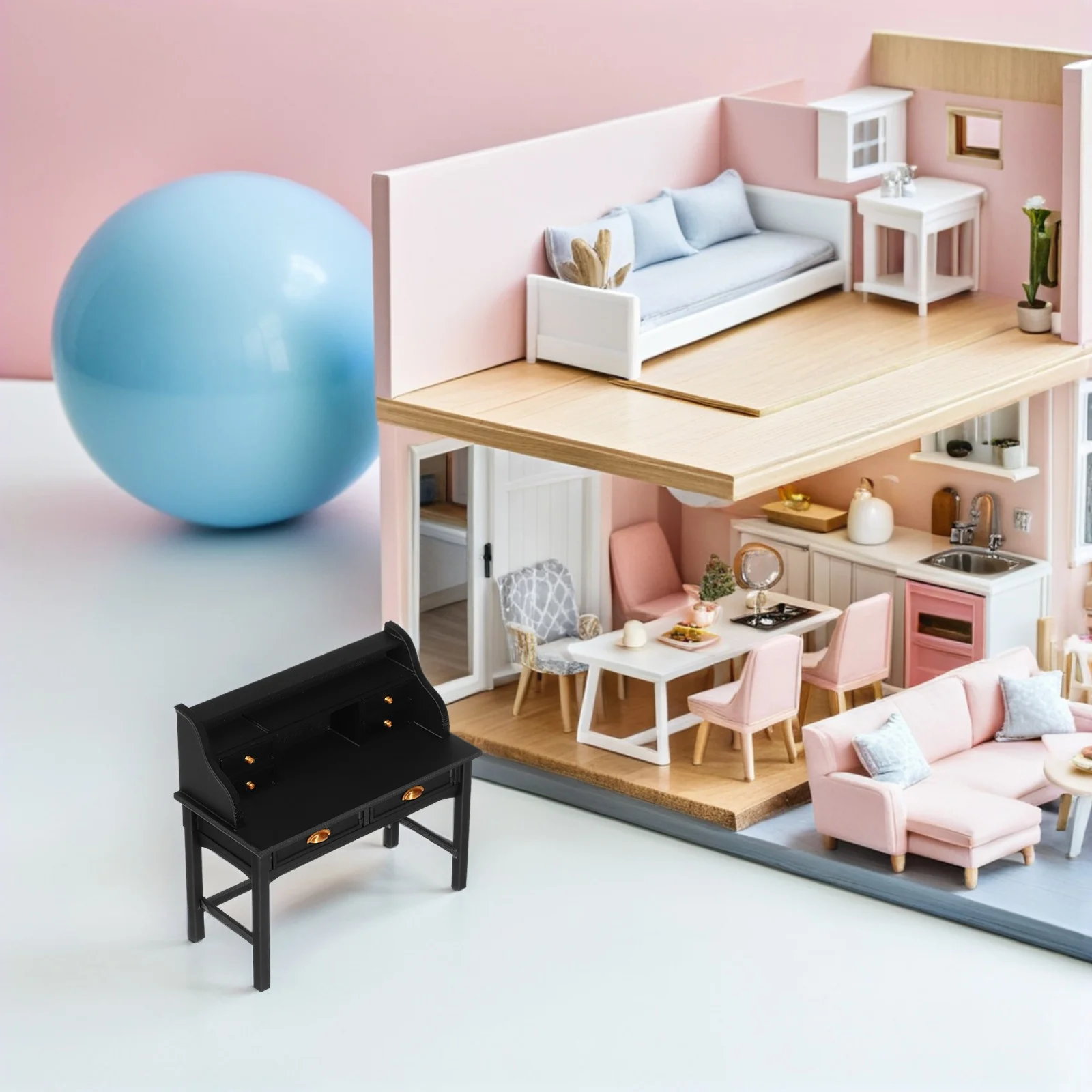 

Miniature Dollhouse Desk 1:12 Scale Study Table Drawer Realistic Details Pretend Play Furniture Accessories Dollhouse Miniatures