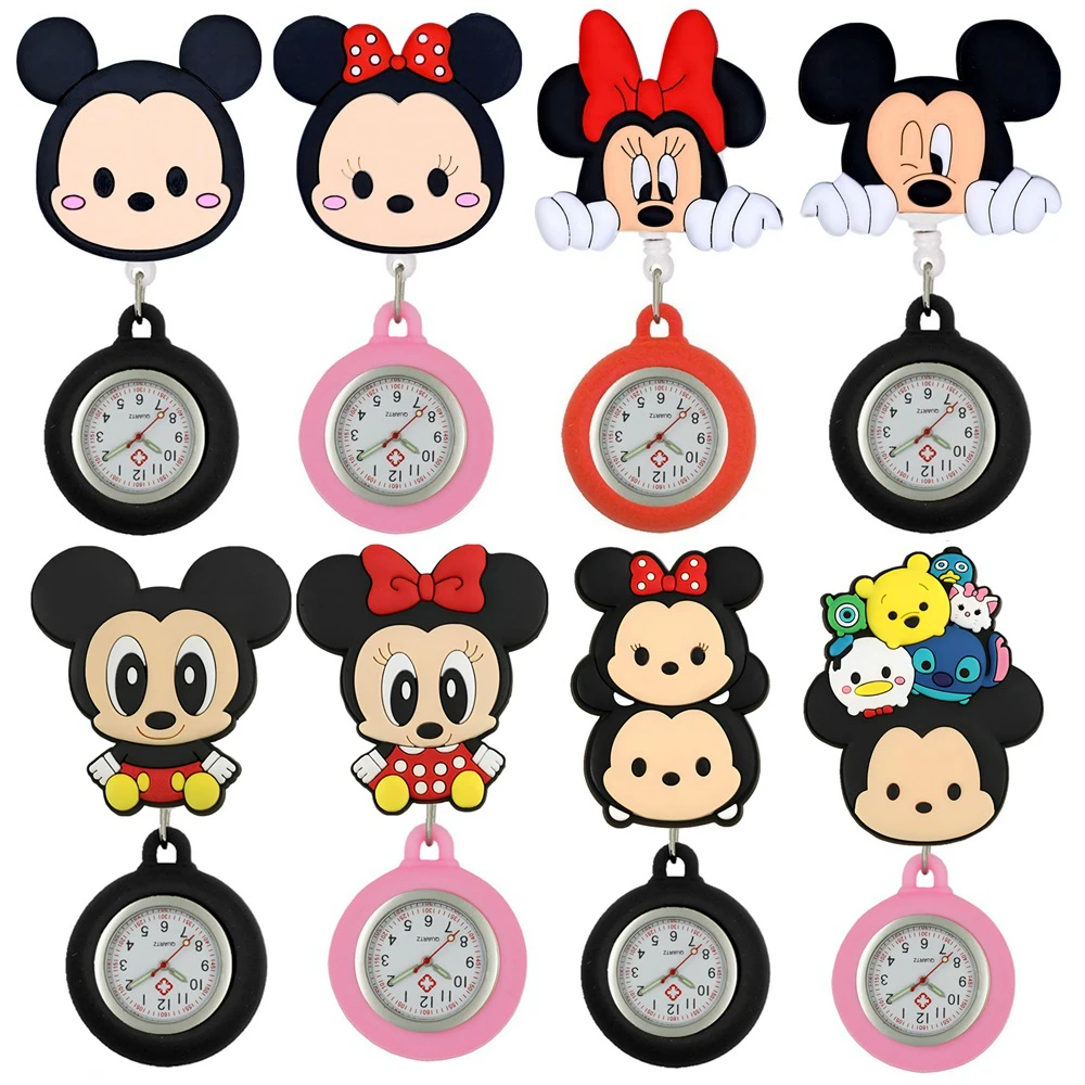 MINISO Lovely Cartoon Animals Mouse Big Designs Retractable Clip Hospital Nurse Doctor Students FOB Pocket Watches Hang Clock