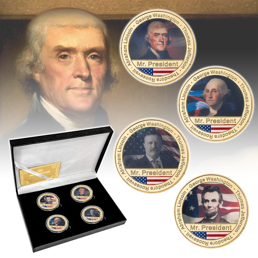 

4pcs Mount Rushmore National Memorial Commemorative Coins Set in Gift Box US President Challenge Coin Souvenir Gifts for Men