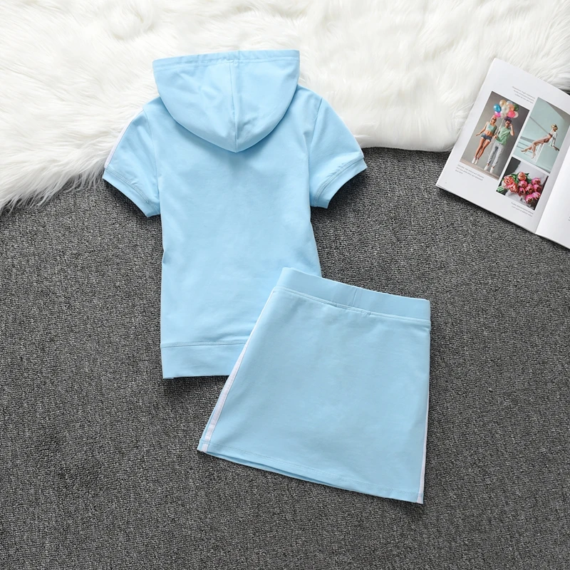 Summer Women Two Piece Set Short Skirt Suit Tracksuit Cotton Hoodies Mini Skirts Lining With Shorts Set Tennis Suit