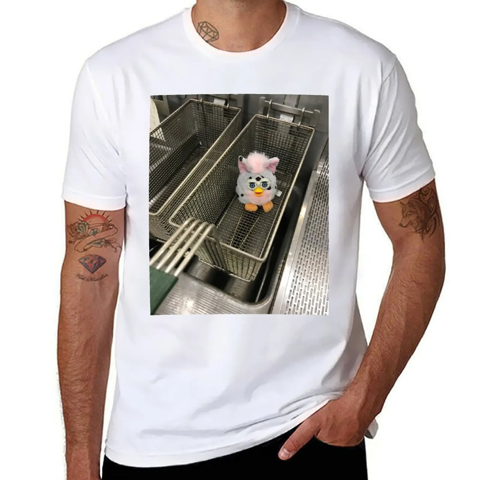 

Furby in fryer basket T-Shirt man t shirt designer t shirt man cotton T-Shirt