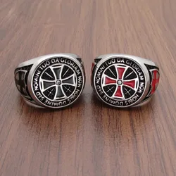 Knights Templar Cross Rings Men Stainless Steel Crystal Finger Jewelry Gift for Birthday Party