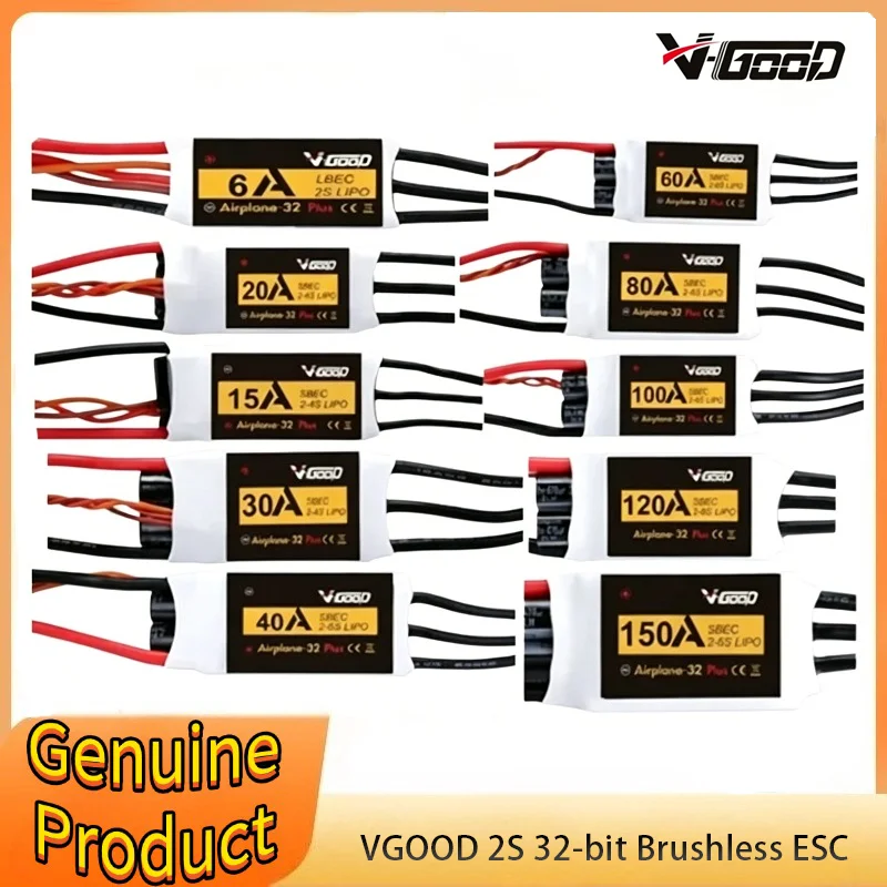 VGOOD Brushless ESC 6A/ 15A / 20A / 30A / 40A / 60A / 80A / 100A /120A/150A 2-6S 32-Bit W/ 1.5A SBEC for RC Airplane Accessories