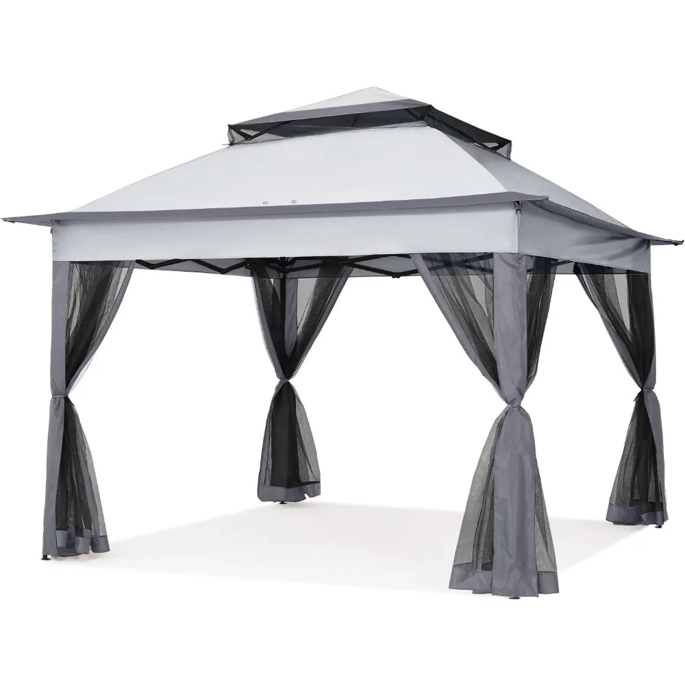 11x11Ft Easy Pop Up Gazebo Tent Instant Outdoor Canopy Shelter with Mosquito Netting Walls(Dark Grey)