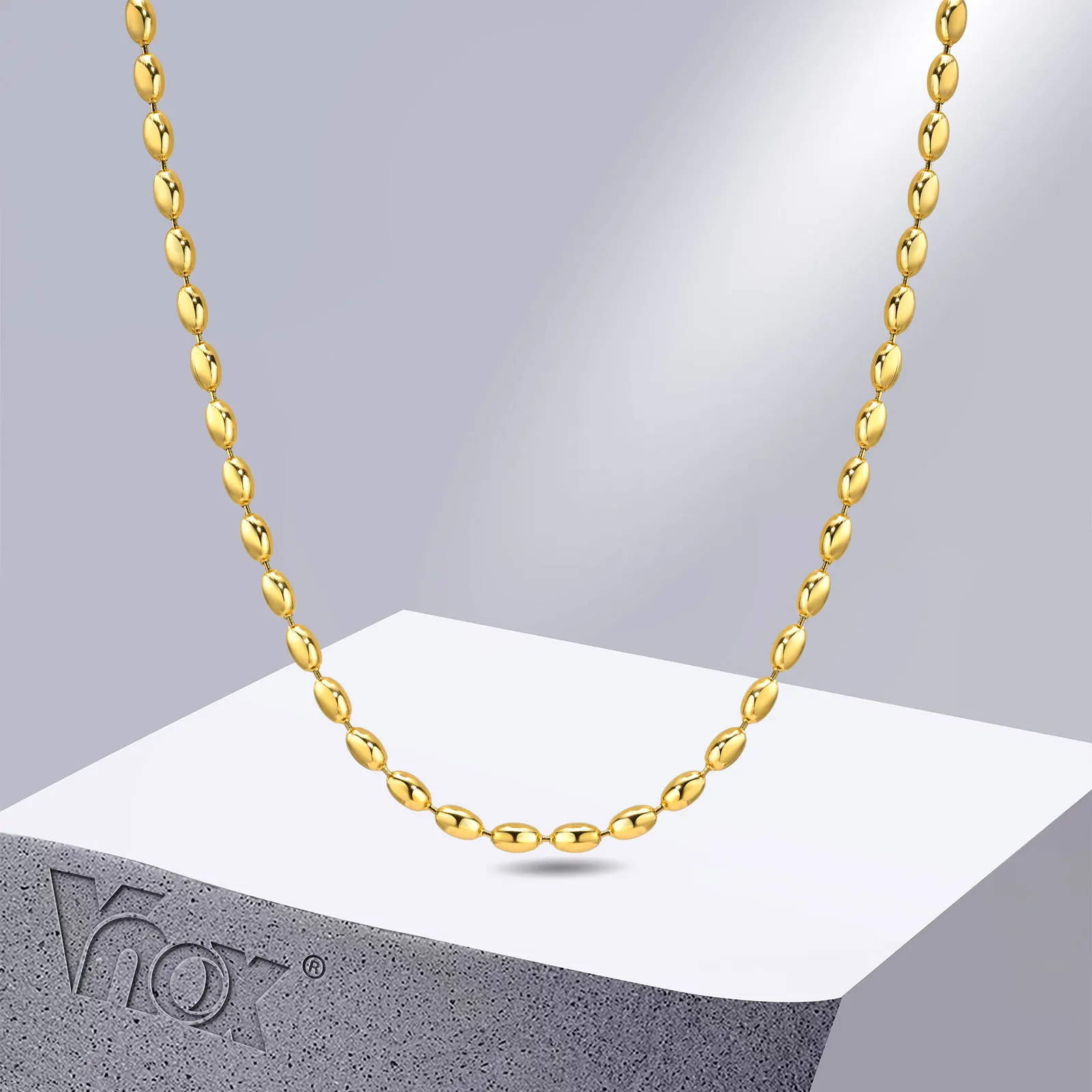 Vnox New Unique Rugby Balls Beads Chain Choker Necklaces for Women,Gold Color Stainless Steel Collar Fashion Gifts Jewelry