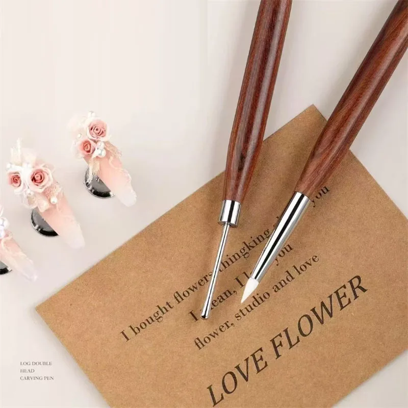 1/2/3 Stuks Double-Ended Siliconen Druk Pen Bloem Schilderij Borstel Spatel Poly Nail Gel Pen manicure Tip Uitbreiding Carving Pen