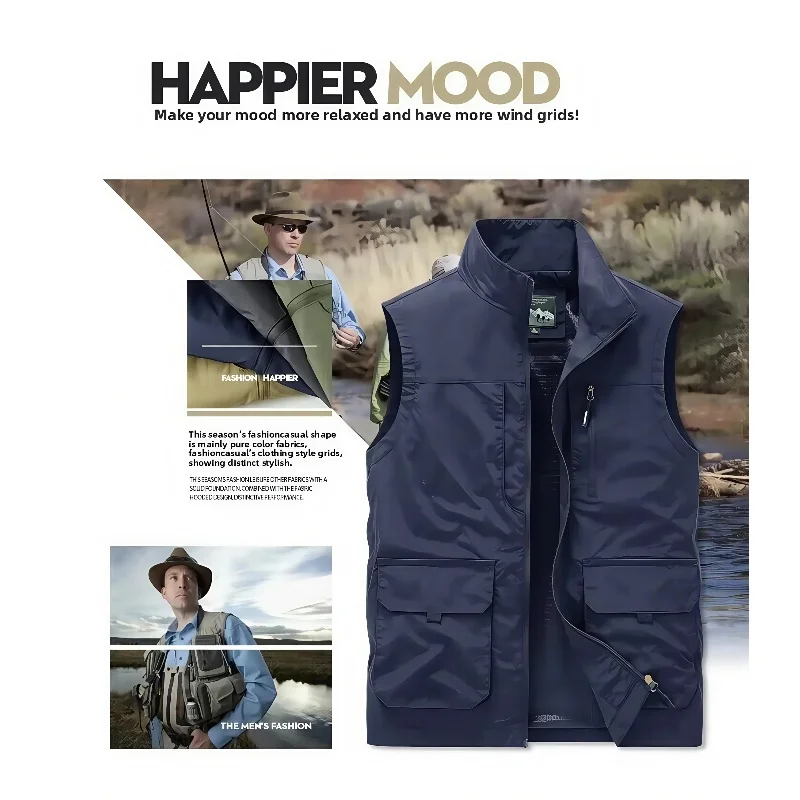 

2025 Outdoor Autumn Waistcoat Men Thin Waistcoat Spring Autumn Leisure Multi-pocket Waistcoat Sleeveless Coat Casual Daily Coat