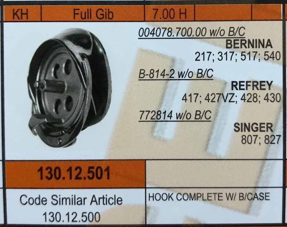 130.12.501 ROTARY HOOK for SINGER HR221, Refrey 417, 428, 430, Bernina 217, 317, 517 SEWING MACHINE 004078.700.00 / B-814-2 Hook