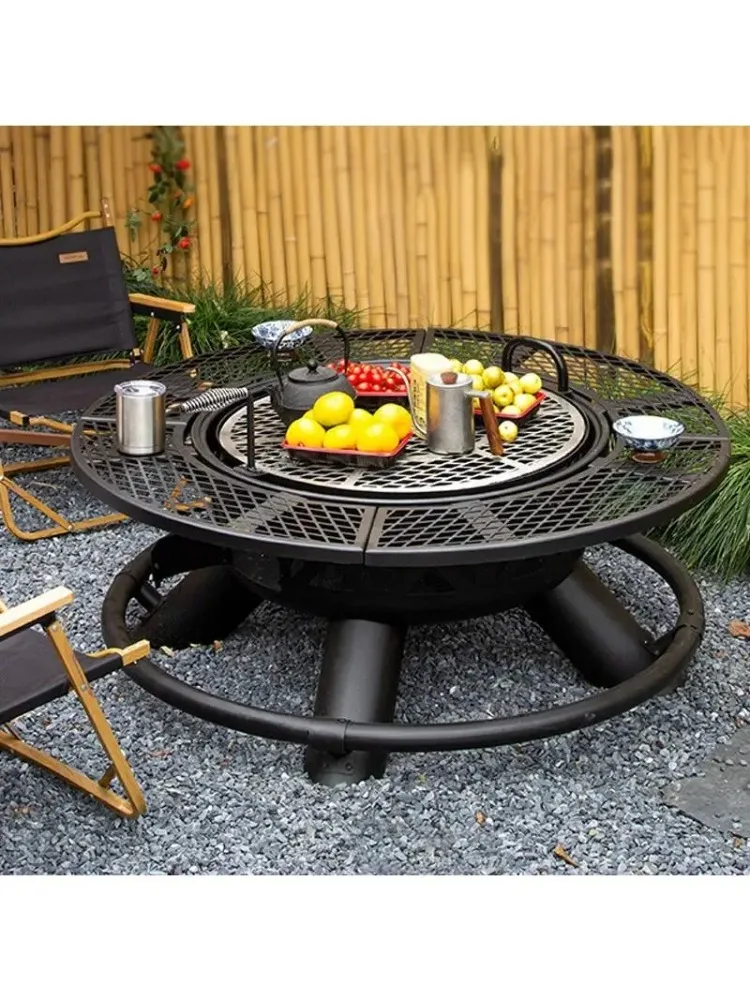 2026 High Quality Outdoor Steel Fire Pit With Removable Cooking Grill Wood-Burning Barbecue For Parties Wood Burning Bowl