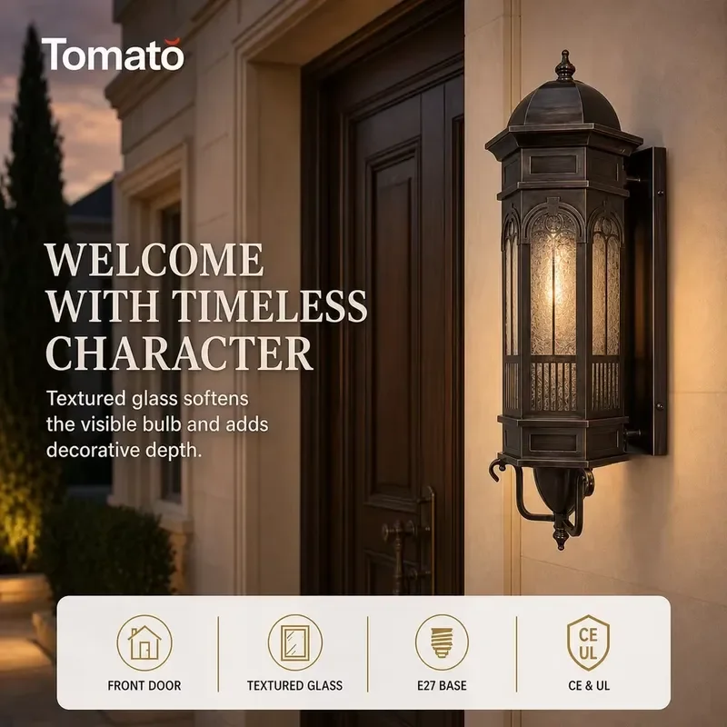 Gothic Ice Glass Wall Lamp E27 Antique Bronze Outdoor Light for Villa Porch Garage Terrace Decor Vintage Style Exterior
