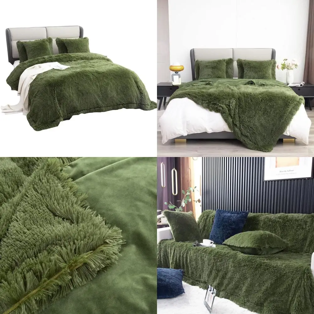 

Olive Green Faux Fur Blanket, 90x104, Pillow-Free, Lightweight Plush, Soft & Cozy Microfiber for Winter, Ideal for Women, Kids,