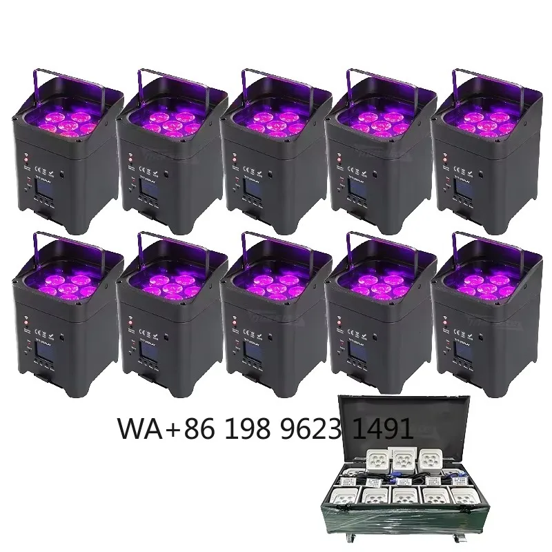 6x18W RGBWAUV Rechargeable LED Par Light 9600mAh Wireless APP DMX512 for DJ Disco Wedding Theme Park Event