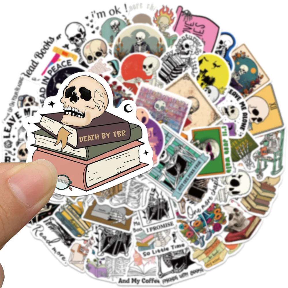 50PCS Funny Skull Reading Books Addicts Bookish Stickers for Notebook Luggage Skateboard Decoration Graffiti Decals Cool Sticker