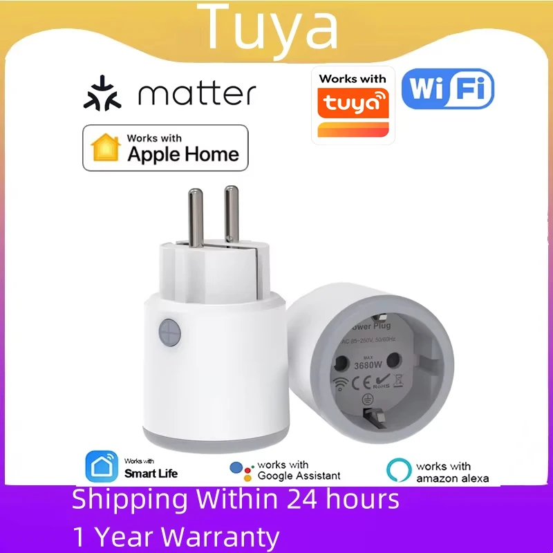 

Умная розетка TUYA Smart Plug Matter Wi-Fi 16А с таймером и мониторингом энергопотребления, поддержка HomeKit, работает с Google Home и Alexa